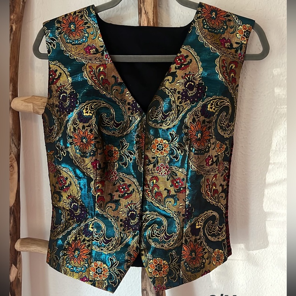 Colorful Metallic Brocade Handmade OOAK Paisley Vest - Small Medium